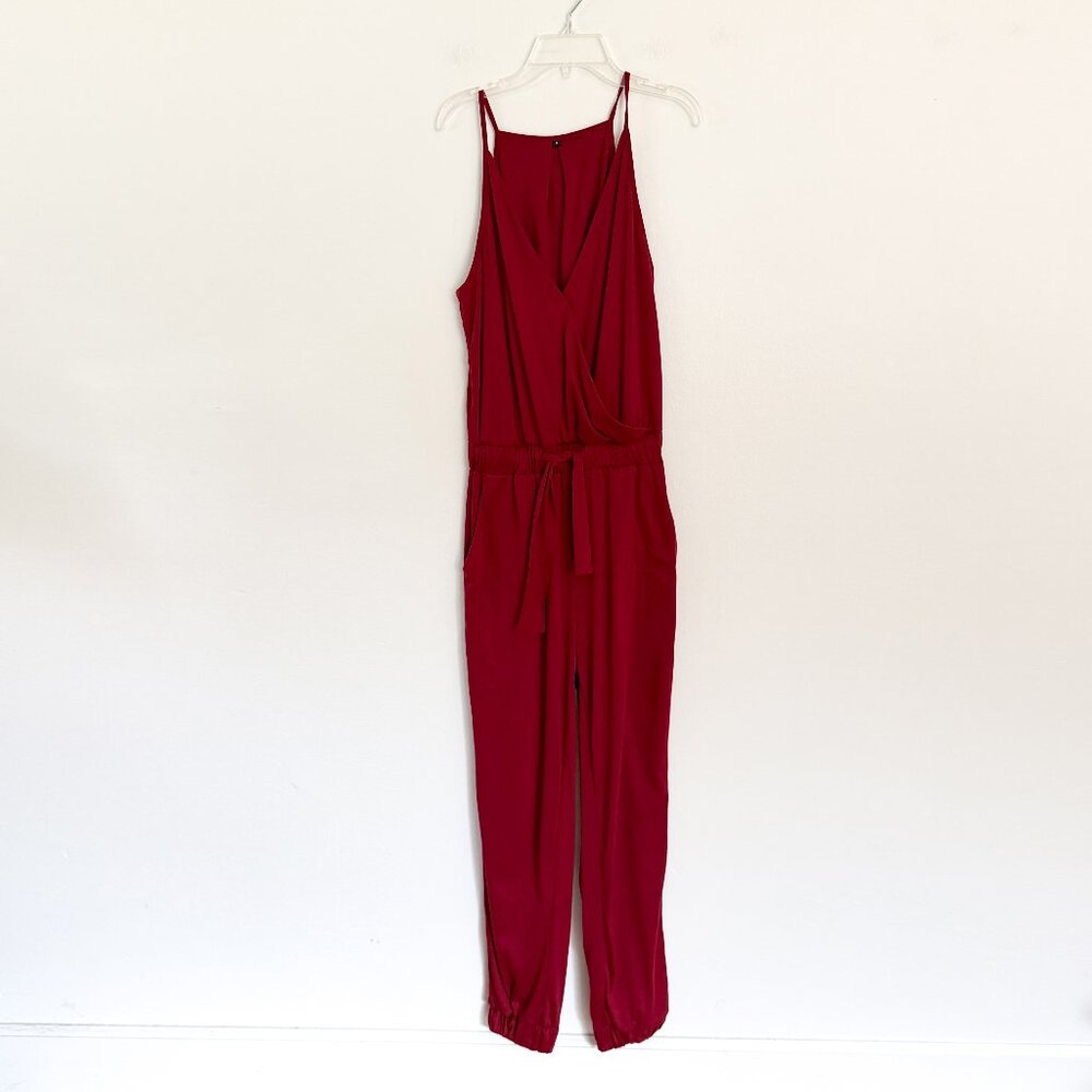 red surplice tie waist jumpsuit S